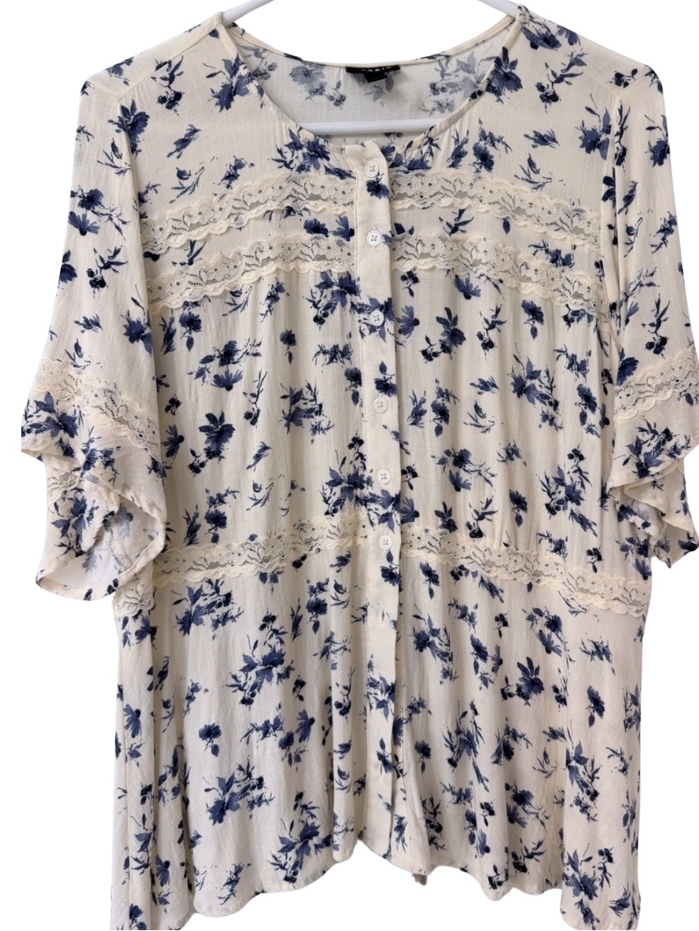 Torrid Floral Lace-Trim Button-Front Blouse, Large, 12